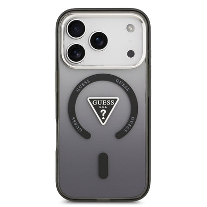 Apple iPhone 17 Pro Kılıf Guess Orjinal Lisanslı M-safe Şarj Özellikli IML Baskılı Üçgen Logolu Metal Kamera Çerçeveli Kapak