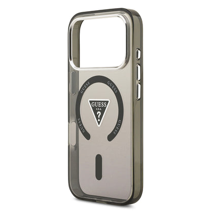 Apple iPhone 17 Pro Kılıf Guess Orjinal Lisanslı M-safe Şarj Özellikli IML Baskılı Üçgen Logolu Metal Kamera Çerçeveli Kapak