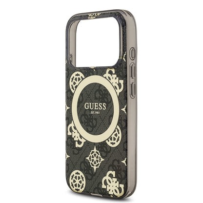 Apple iPhone 17 Pro Kılıf Guess Orjinal Lisanslı M-safe Şarj Özellikli IML Peony ve 4G Desenli Klasik Logolu Kapak