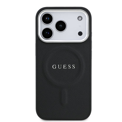 Apple iPhone 17 Pro Kılıf Guess Orjinal Lisanslı M-safe Şarj Özellikli Klasik Yazı Logolu PU Deri Kapak