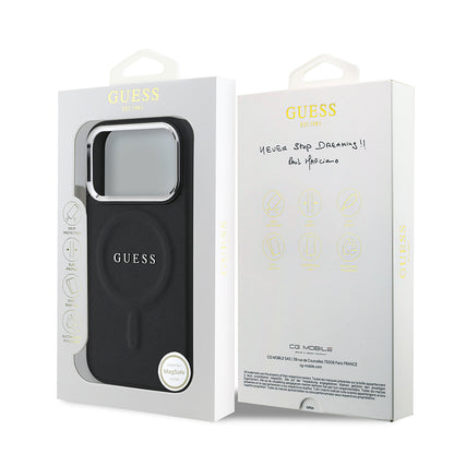 Apple iPhone 17 Pro Kılıf Guess Orjinal Lisanslı M-safe Şarj Özellikli Klasik Yazı Logolu PU Deri Kapak