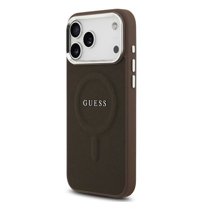 Apple iPhone 17 Pro Kılıf Guess Orjinal Lisanslı M-safe Şarj Özellikli Klasik Yazı Logolu PU Deri Kapak