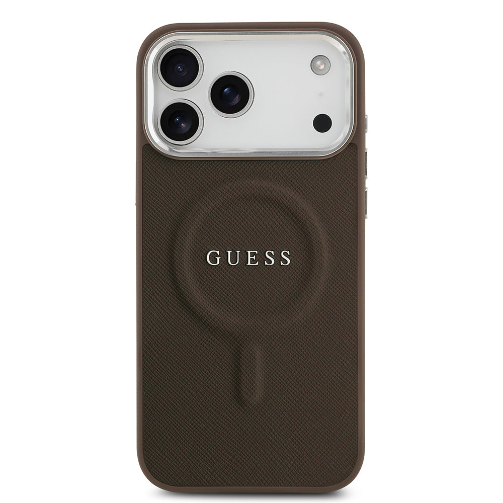 Apple iPhone 17 Pro Kılıf Guess Orjinal Lisanslı M-safe Şarj Özellikli Klasik Yazı Logolu PU Deri Kapak