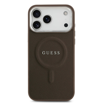 Apple iPhone 17 Pro Kılıf Guess Orjinal Lisanslı M-safe Şarj Özellikli Klasik Yazı Logolu PU Deri Kapak