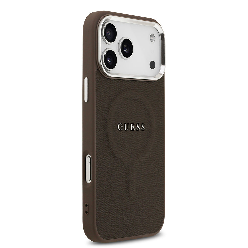 Apple iPhone 17 Pro Kılıf Guess Orjinal Lisanslı M-safe Şarj Özellikli Klasik Yazı Logolu PU Deri Kapak