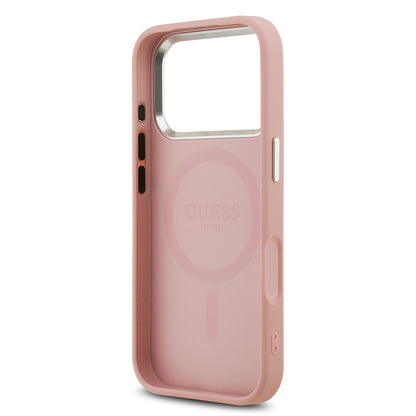 Apple iPhone 17 Pro Kılıf Guess Orjinal Lisanslı M-safe Şarj Özellikli Metal Kamera Çerçeveli Üçgen Logolu Glitter Kapak