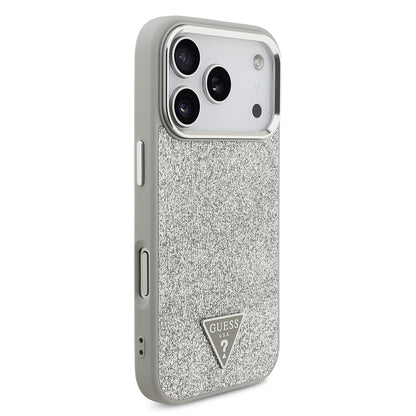 Apple iPhone 17 Pro Kılıf Guess Orjinal Lisanslı M-safe Şarj Özellikli Metal Kamera Çerçeveli Üçgen Logolu Glitter Kapak
