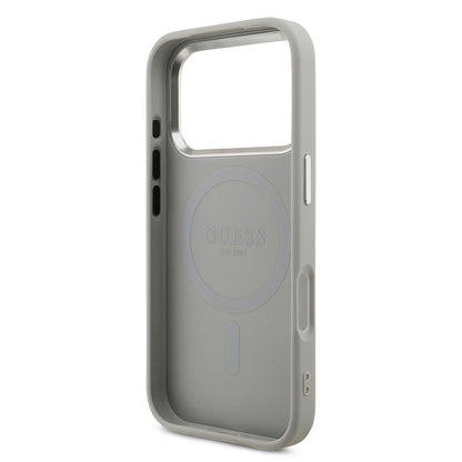 Apple iPhone 17 Pro Kılıf Guess Orjinal Lisanslı M-safe Şarj Özellikli Metal Kamera Çerçeveli Üçgen Logolu Glitter Kapak