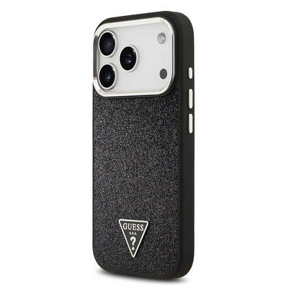 Apple iPhone 17 Pro Kılıf Guess Orjinal Lisanslı M-safe Şarj Özellikli Metal Kamera Çerçeveli Üçgen Logolu Glitter Kapak