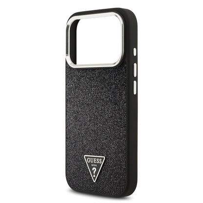 Apple iPhone 17 Pro Kılıf Guess Orjinal Lisanslı M-safe Şarj Özellikli Metal Kamera Çerçeveli Üçgen Logolu Glitter Kapak