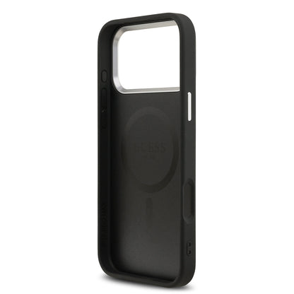 Apple iPhone 17 Pro Kılıf Guess Orjinal Lisanslı M-safe Şarj Özellikli PU Deri Metal Kamera Çerçeveli Üçgen Logolu Kapak