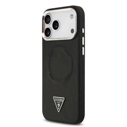 Apple iPhone 17 Pro Kılıf Guess Orjinal Lisanslı M-safe Şarj Özellikli PU Deri Metal Kamera Çerçeveli Üçgen Logolu Kapak