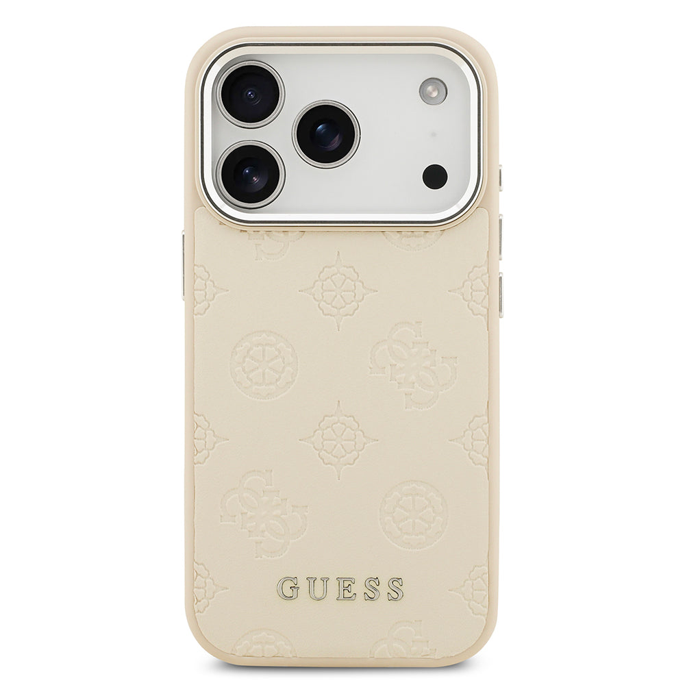 Apple iPhone 17 Pro Kılıf Guess Orjinal Lisanslı M-safe Şarj Özellikli Sıcak Baskılı Klasik Yazı Logolu PU Deri Peony Kapak