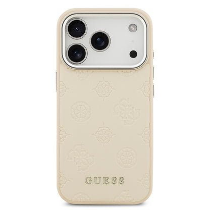 Apple iPhone 17 Pro Kılıf Guess Orjinal Lisanslı M-safe Şarj Özellikli Sıcak Baskılı Klasik Yazı Logolu PU Deri Peony Kapak