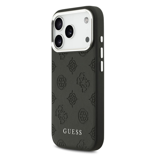 Apple iPhone 17 Pro Kılıf Guess Orjinal Lisanslı M-safe Şarj Özellikli Sıcak Baskılı Klasik Yazı Logolu PU Deri Peony Kapak