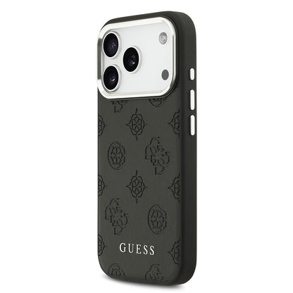 Apple iPhone 17 Pro Kılıf Guess Orjinal Lisanslı M-safe Şarj Özellikli Sıcak Baskılı Klasik Yazı Logolu PU Deri Peony Kapak