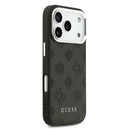 Apple iPhone 17 Pro Kılıf Guess Orjinal Lisanslı M-safe Şarj Özellikli Sıcak Baskılı Klasik Yazı Logolu PU Deri Peony Kapak