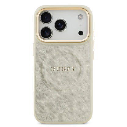 Apple iPhone 17 Pro Kılıf Guess Orjinal Lisanslı M-safe Şarj Özellikli Sıcak Baskılı Yazı Logolu PU Deri Peony Kapak