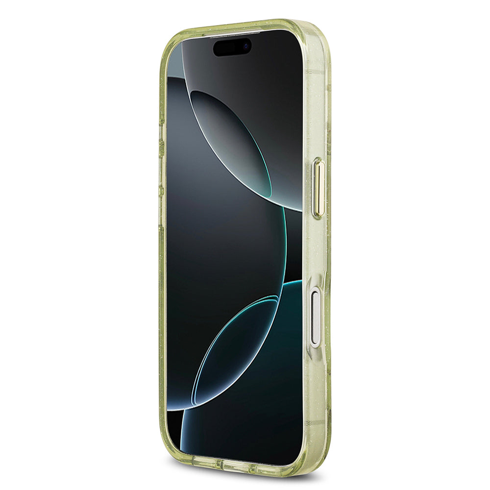 Apple iPhone 17 Pro Kılıf Guess Orjinal Lisanslı M-safe Şarj Özellikli Simli Çiçek Desenli Metal Kamera Çerçeveli Üçgen Logolu Kapak