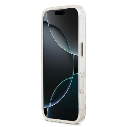 Apple iPhone 17 Pro Kılıf Guess Orjinal Lisanslı M-safe Şarj Özellikli Simli Çiçek Desenli Metal Kamera Çerçeveli Üçgen Logolu Kapak