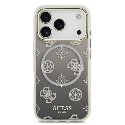 Apple iPhone 17 Pro Kılıf Guess Orjinal Lisanslı M-safe Şarj Özellikli Simli Peony Desenli Silikon Kapak