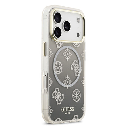 Apple iPhone 17 Pro Kılıf Guess Orjinal Lisanslı M-safe Şarj Özellikli Simli Peony Desenli Silikon Kapak