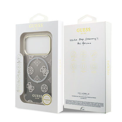 Apple iPhone 17 Pro Kılıf Guess Orjinal Lisanslı M-safe Şarj Özellikli Simli Peony Desenli Silikon Kapak