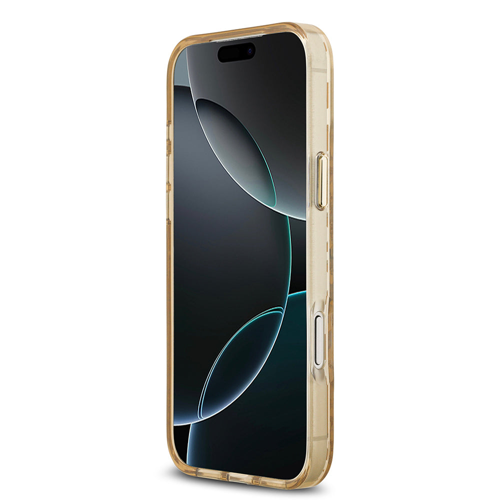 Apple iPhone 17 Pro Kılıf Guess Orjinal Lisanslı M-safe Şarj Özellikli Üçgen Logolu Simli Leopar Desenli Kapak
