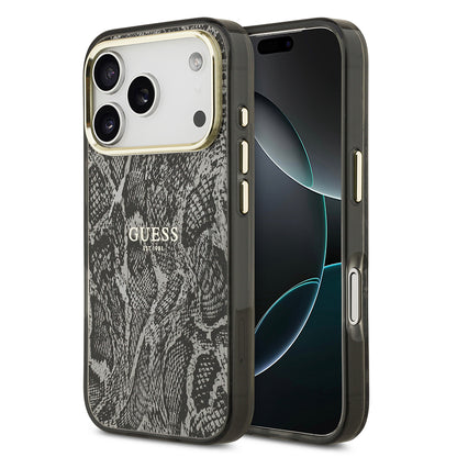 Apple iPhone 17 Pro Kılıf Guess Orjinal Lisanslı M-safe Şarj Özellikli Yazı Logolu Python Desenli Kapak