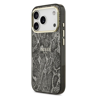 Apple iPhone 17 Pro Kılıf Guess Orjinal Lisanslı M-safe Şarj Özellikli Yazı Logolu Python Desenli Kapak