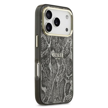 Apple iPhone 17 Pro Kılıf Guess Orjinal Lisanslı M-safe Şarj Özellikli Yazı Logolu Python Desenli Kapak