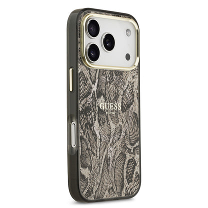 Apple iPhone 17 Pro Kılıf Guess Orjinal Lisanslı M-safe Şarj Özellikli Yazı Logolu Python Desenli Kapak