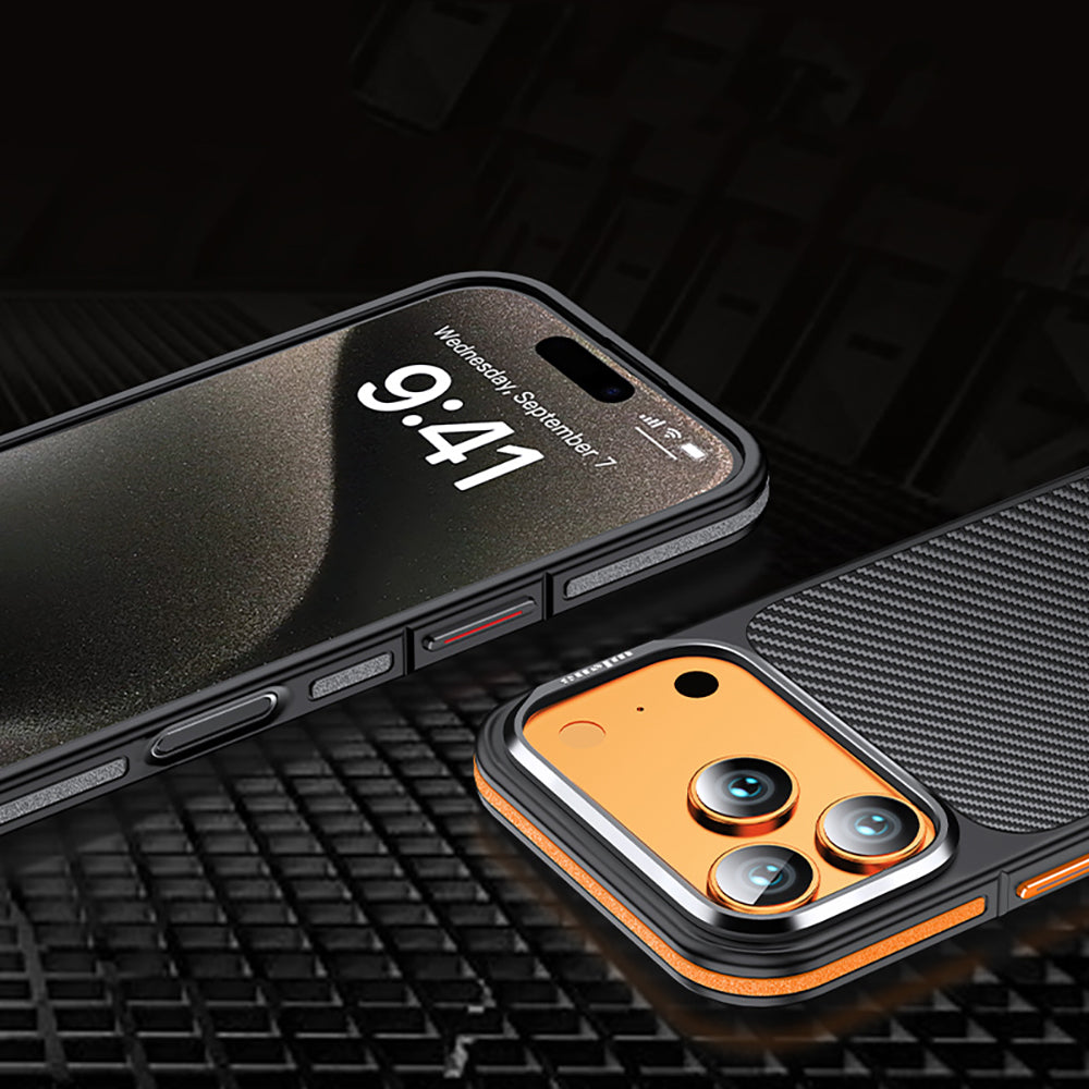 Apple iPhone 17 Pro Kılıf Karbon Fiber Görünümlü Wlons Marin Kapak
