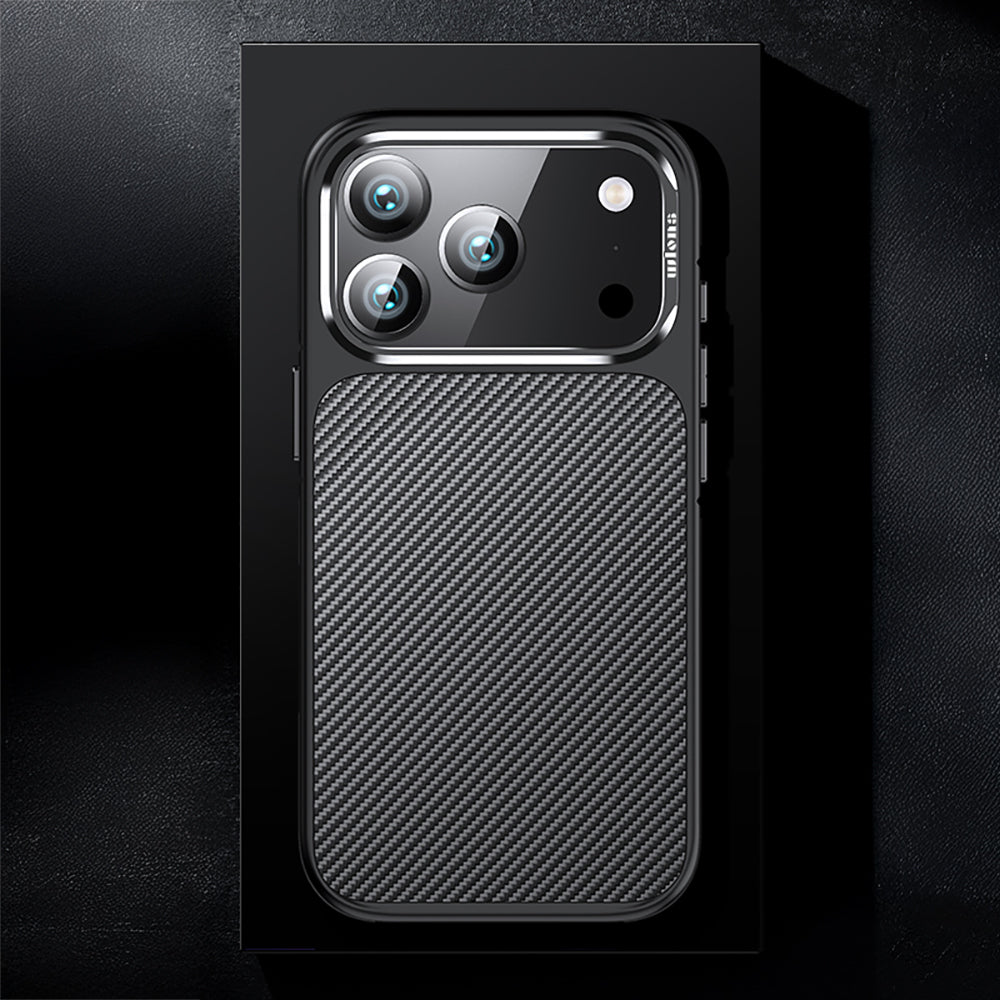 Apple iPhone 17 Pro Kılıf Karbon Fiber Görünümlü Wlons Marin Kapak