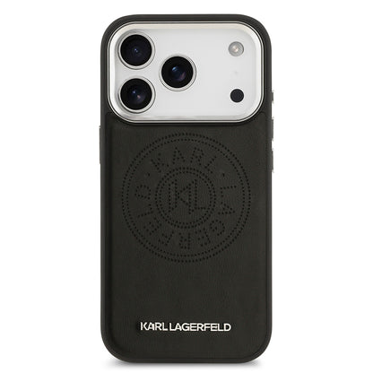 Apple iPhone 17 Pro Kılıf Karl Lagerfeld Orjinal Lisanslı M-safe Şarj Özellikli Delikli Tasarım Metal Logolu PU Deri Kapak