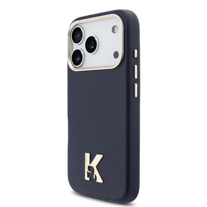 Apple iPhone 17 Pro Kılıf Karl Lagerfeld Orjinal Lisanslı M-safe Şarj Özellikli Gold Kamera Çerçeveli KHEAD Metal Logolu PU Deri Kapak