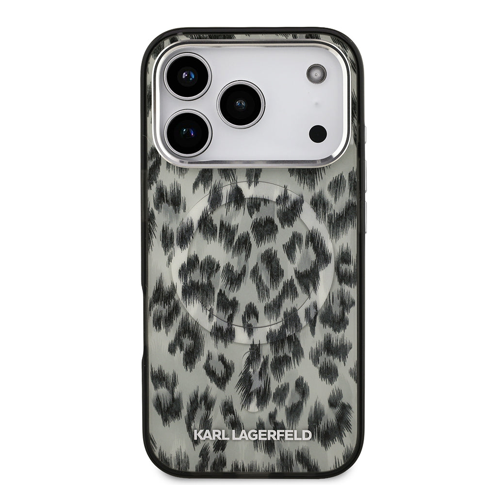 Apple iPhone 17 Pro Kılıf Karl Lagerfeld Orjinal Lisanslı M-safe Şarj Özellikli IML Leopar Baskılı Kapak