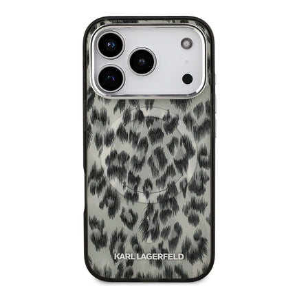 Apple iPhone 17 Pro Kılıf Karl Lagerfeld Orjinal Lisanslı M-safe Şarj Özellikli IML Leopar Baskılı Kapak