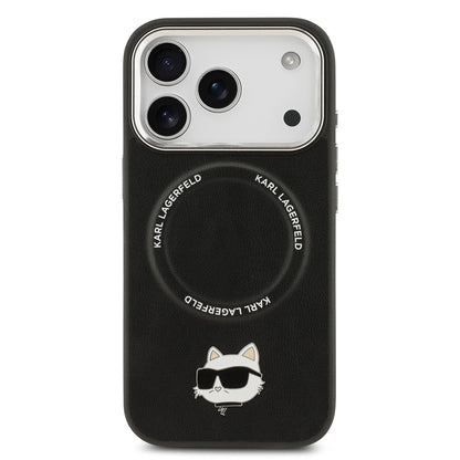 Apple iPhone 17 Pro Kılıf Karl Lagerfeld Orjinal Lisanslı M-safe Şarj Özellikli Metal Kamera ve Buton Tasarımlı Choupette PU Deri Kapak