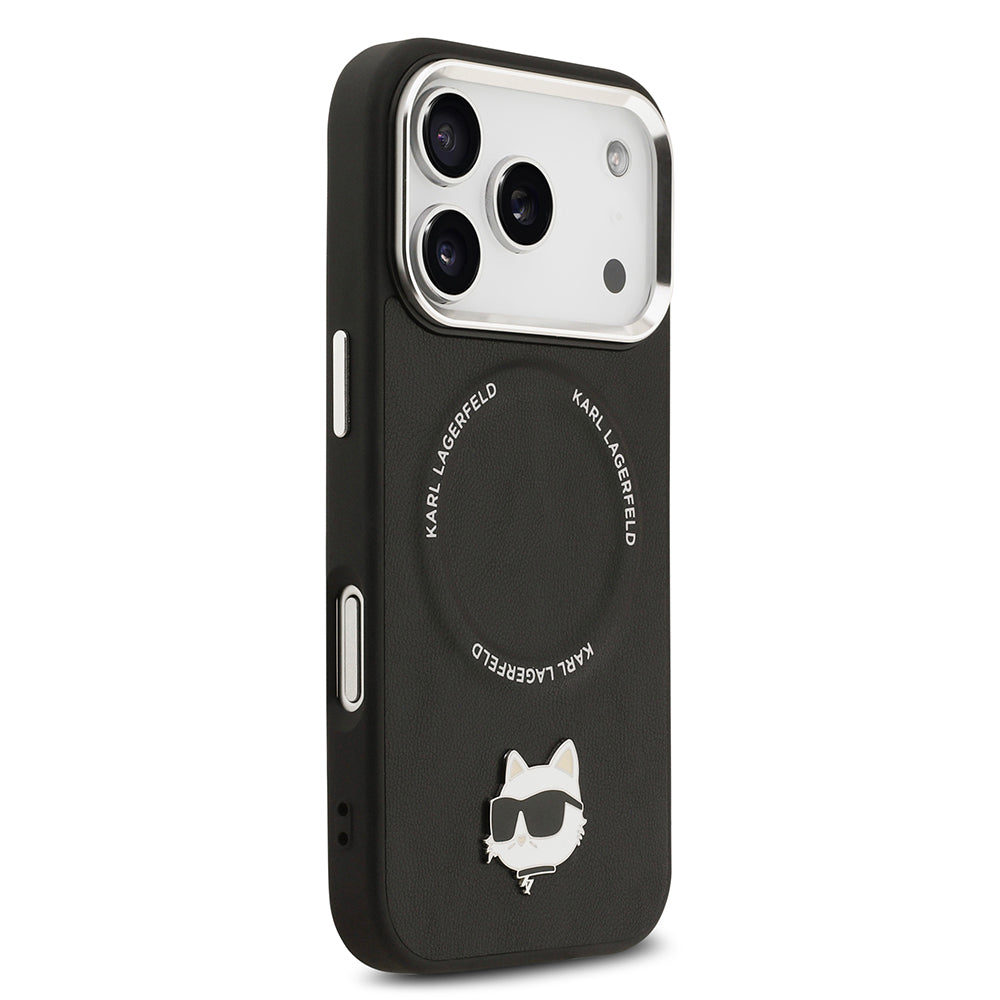 Apple iPhone 17 Pro Kılıf Karl Lagerfeld Orjinal Lisanslı M-safe Şarj Özellikli Metal Kamera ve Buton Tasarımlı Choupette PU Deri Kapak