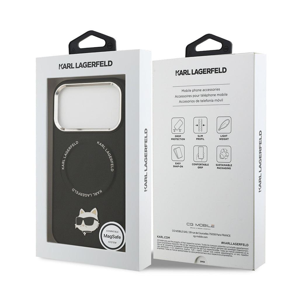 Apple iPhone 17 Pro Kılıf Karl Lagerfeld Orjinal Lisanslı M-safe Şarj Özellikli Metal Kamera ve Buton Tasarımlı Choupette PU Deri Kapak