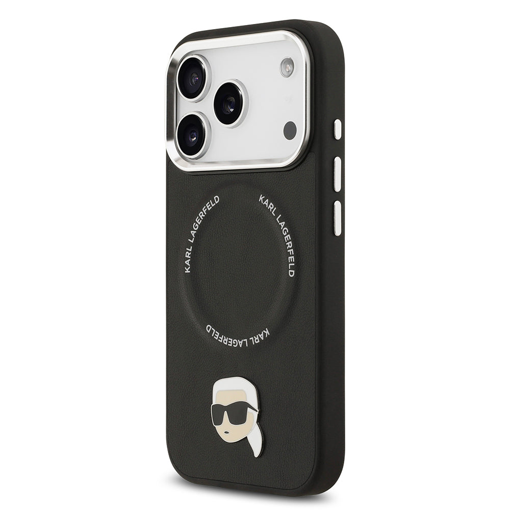 Apple iPhone 17 Pro Kılıf Karl Lagerfeld Orjinal Lisanslı M-safe Şarj Özellikli Metal Kamera ve Buton Tasarımlı Karl PU Deri Kapak