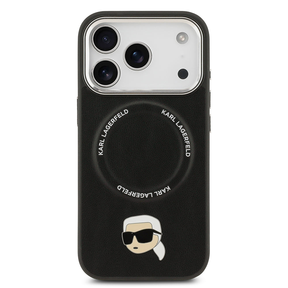 Apple iPhone 17 Pro Kılıf Karl Lagerfeld Orjinal Lisanslı M-safe Şarj Özellikli Metal Kamera ve Buton Tasarımlı Karl PU Deri Kapak