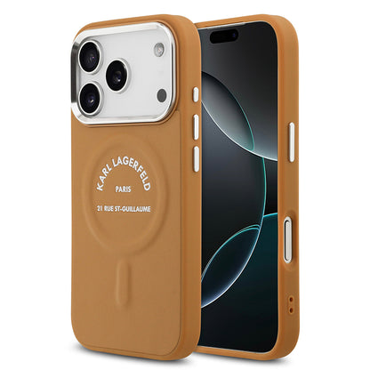 Apple iPhone 17 Pro Kılıf Karl Lagerfeld Orjinal Lisanslı M-safe Şarj Özellikli Metal Kamera ve Buton Tasarımlı Paris RSG PU Deri Kapak