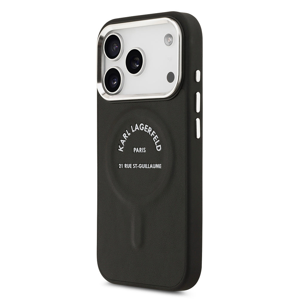 Apple iPhone 17 Pro Kılıf Karl Lagerfeld Orjinal Lisanslı M-safe Şarj Özellikli Metal Kamera ve Buton Tasarımlı Paris RSG PU Deri Kapak