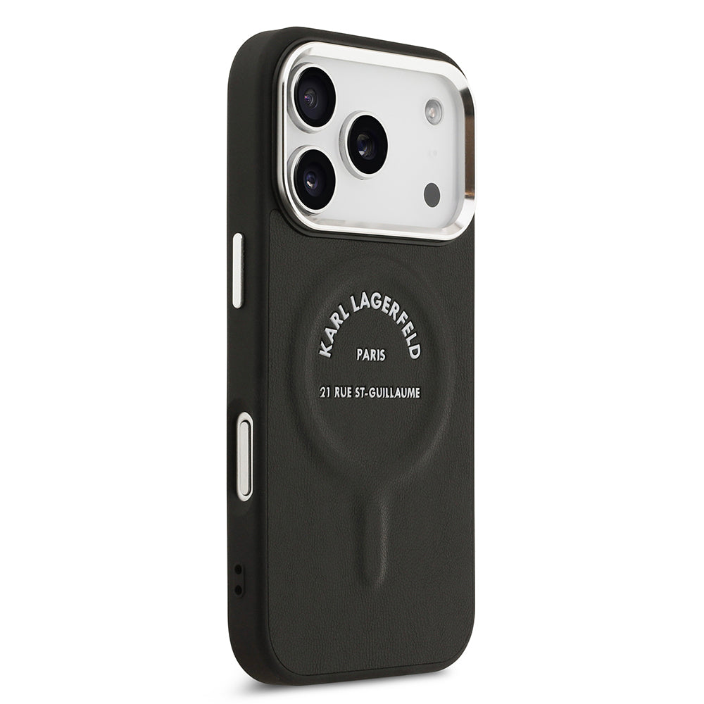 Apple iPhone 17 Pro Kılıf Karl Lagerfeld Orjinal Lisanslı M-safe Şarj Özellikli Metal Kamera ve Buton Tasarımlı Paris RSG PU Deri Kapak
