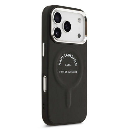 Apple iPhone 17 Pro Kılıf Karl Lagerfeld Orjinal Lisanslı M-safe Şarj Özellikli Metal Kamera ve Buton Tasarımlı Paris RSG PU Deri Kapak