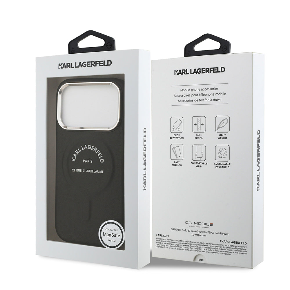Apple iPhone 17 Pro Kılıf Karl Lagerfeld Orjinal Lisanslı M-safe Şarj Özellikli Metal Kamera ve Buton Tasarımlı Paris RSG PU Deri Kapak