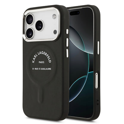 Apple iPhone 17 Pro Kılıf Karl Lagerfeld Orjinal Lisanslı M-safe Şarj Özellikli Metal Kamera ve Buton Tasarımlı Paris RSG PU Deri Kapak