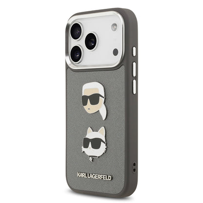 Apple iPhone 17 Pro Kılıf Karl Lagerfeld Orjinal Lisanslı Metal Logolu K&C Heads Pin Kapak